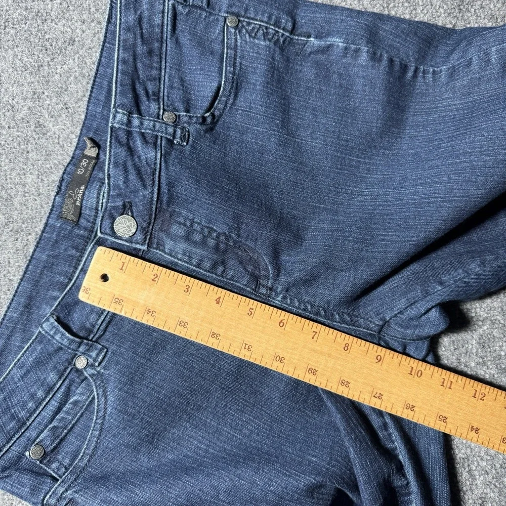 PrAna Jeans Women 10/30 Tall Inseam Blue Mid Rise Straight Organic Cotton Blend